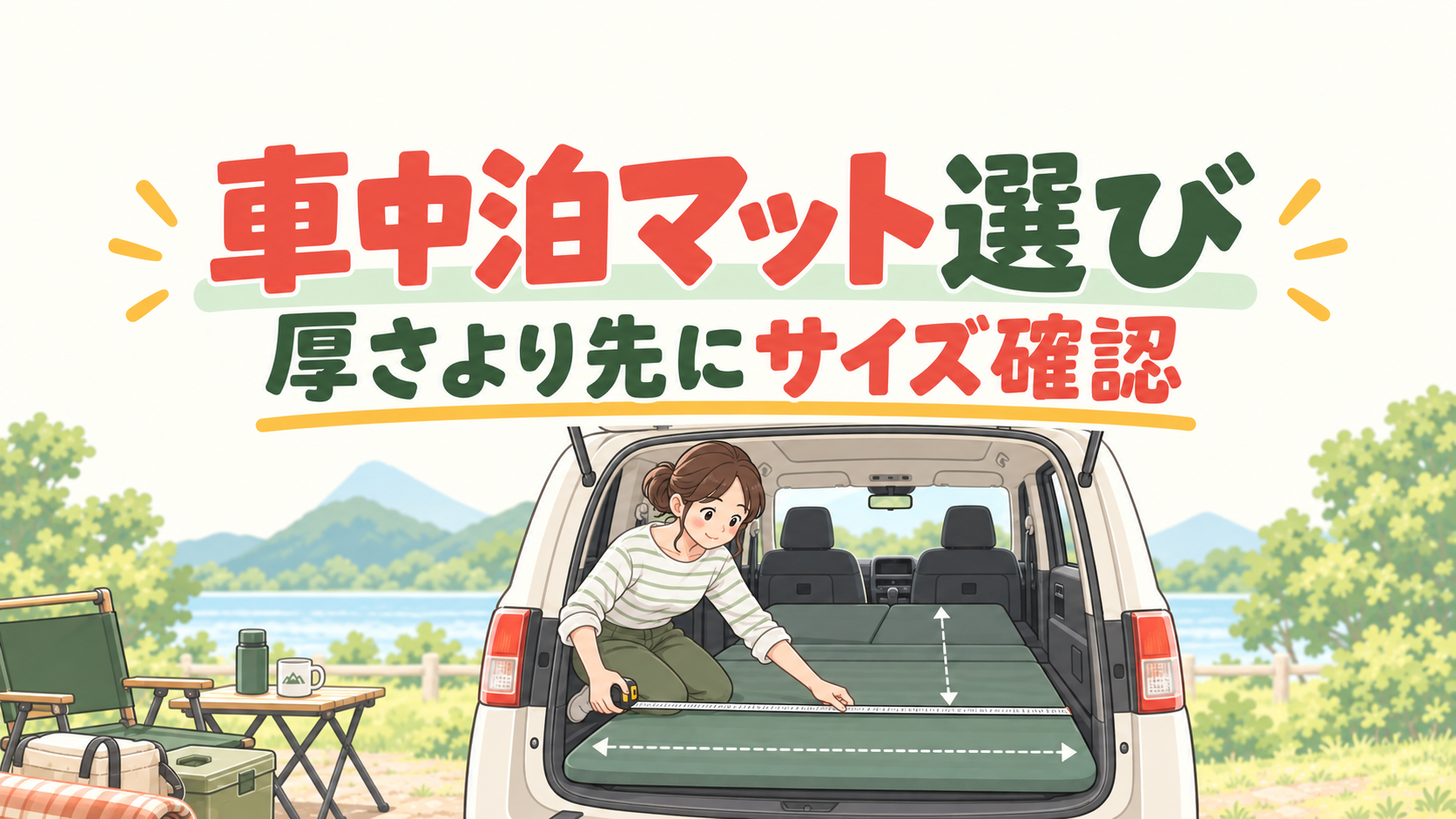 車中泊マットの選び方｜厚さを決める前に測りたいサイズ・段差・収納のイメージイラスト